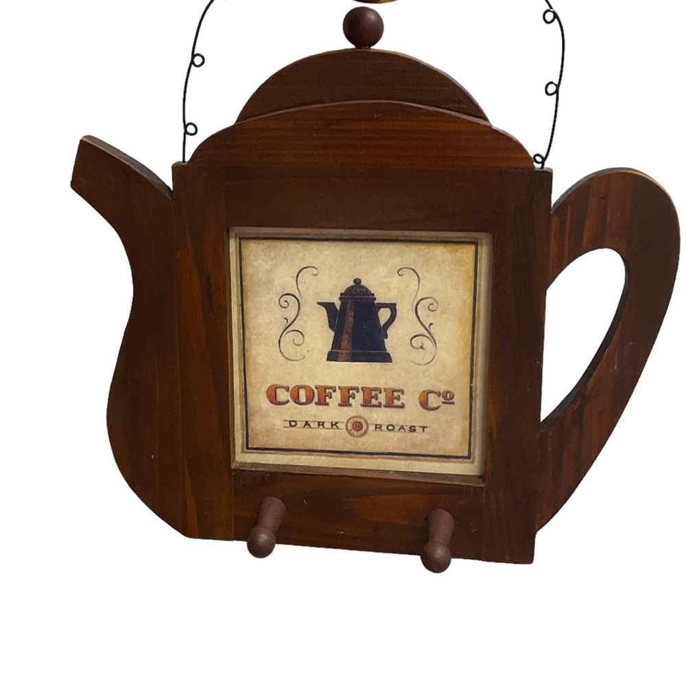 UNBRANDED Wooden COFFEE BAR Wall Decor Set up 2 Hooks Brown Tan